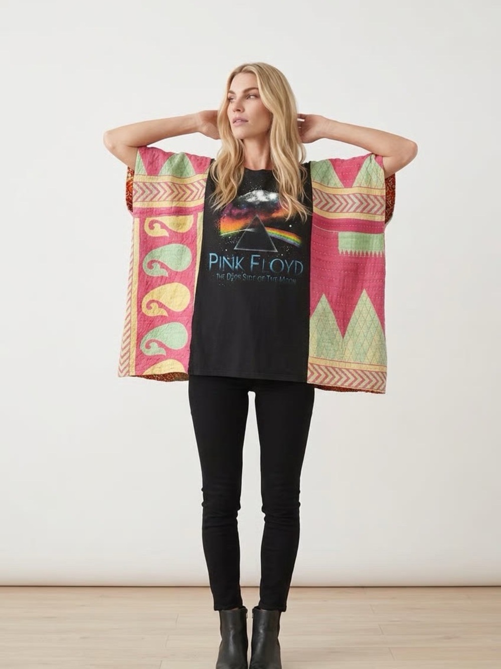 Handcrafted Upcycled Pink Floyd Kantha Tunic NWT One Size